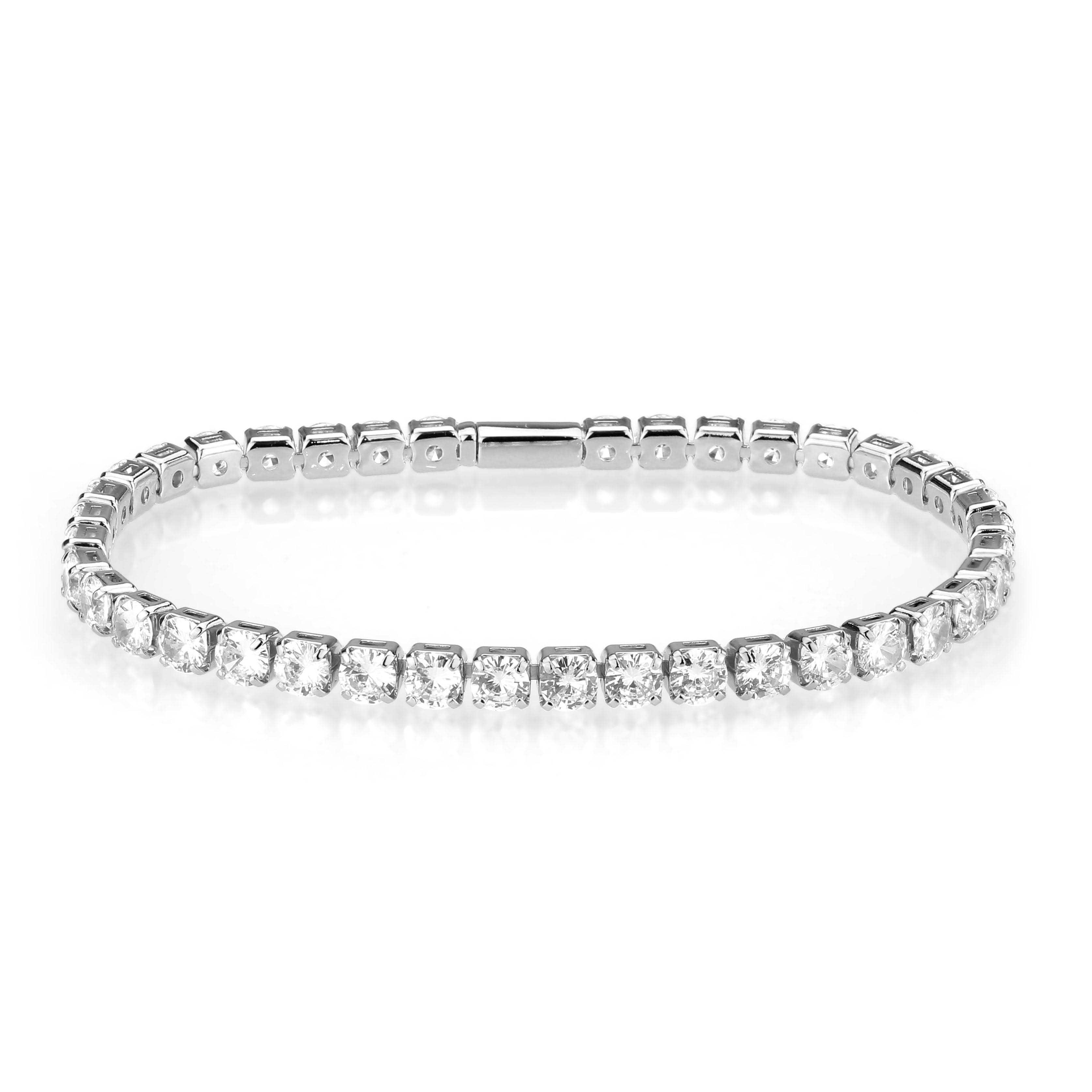 Alamode Rhodium Brass Bracelet with AAA Grade CZ in Clear - Flyclothing LLC