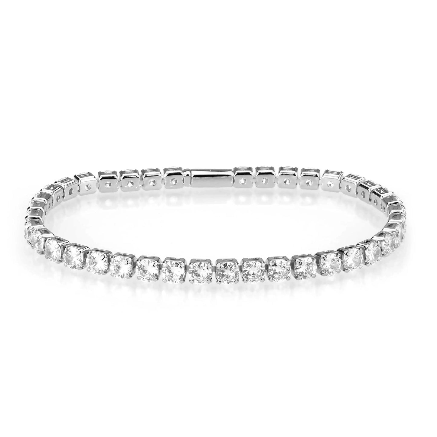 Alamode Rhodium Brass Bracelet with AAA Grade CZ in Clear - Alamode - Flyclothing LLC