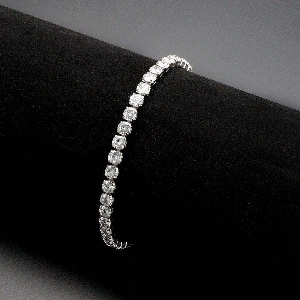 Alamode Rhodium Brass Bracelet with AAA Grade CZ in Clear - Alamode - Flyclothing LLC