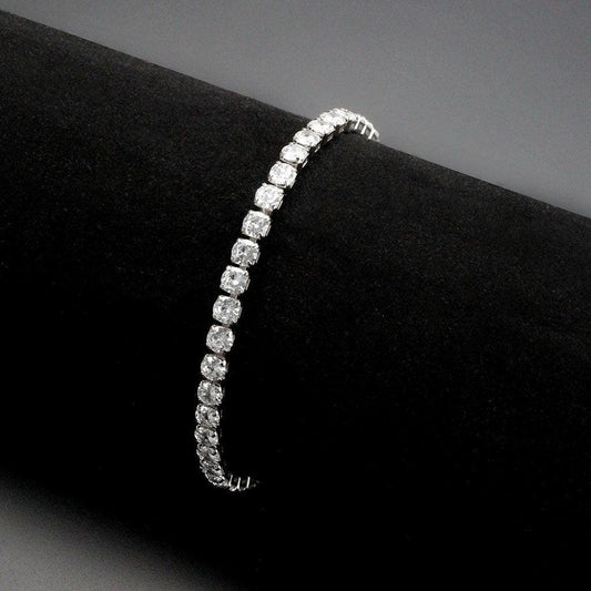 Alamode Rhodium Brass Bracelet with AAA Grade CZ in Clear - Alamode