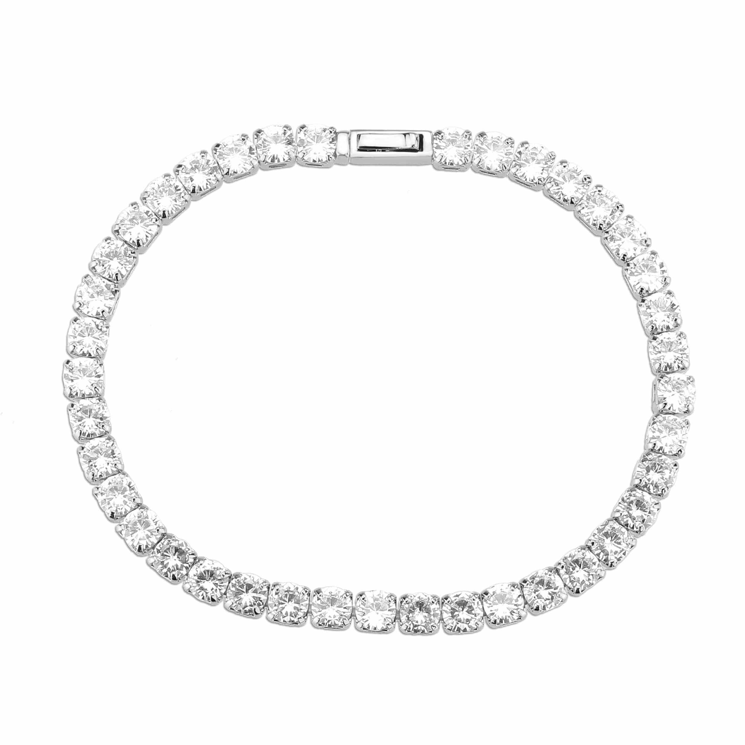 Alamode Rhodium Brass Bracelet with AAA Grade CZ in Clear - Flyclothing LLC