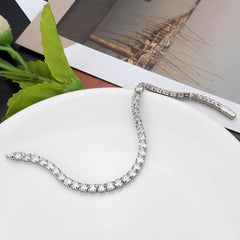 Alamode Rhodium Brass Bracelet with AAA Grade CZ in Clear - Alamode