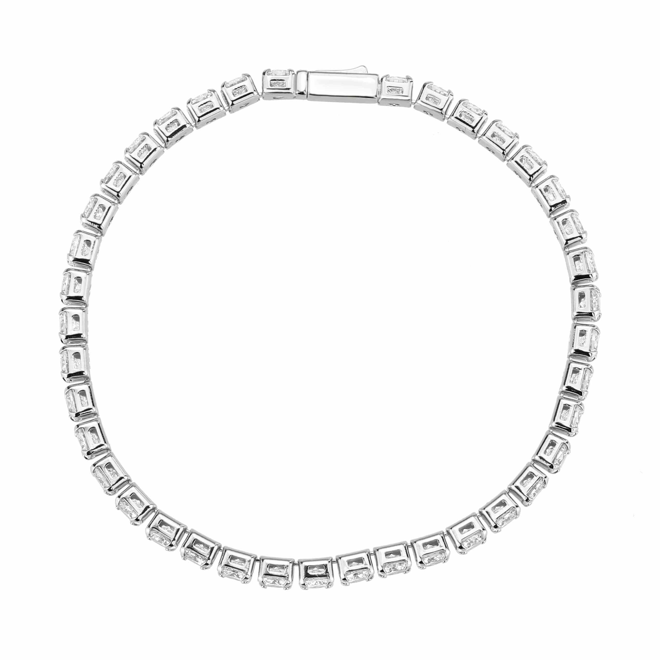 Alamode Rhodium Brass Bracelet with AAA Grade CZ in Clear - Flyclothing LLC