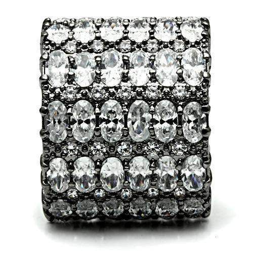 Alamode Ruthenium Brass Ring with AAA Grade CZ in Clear - Alamode - Flyclothing LLC