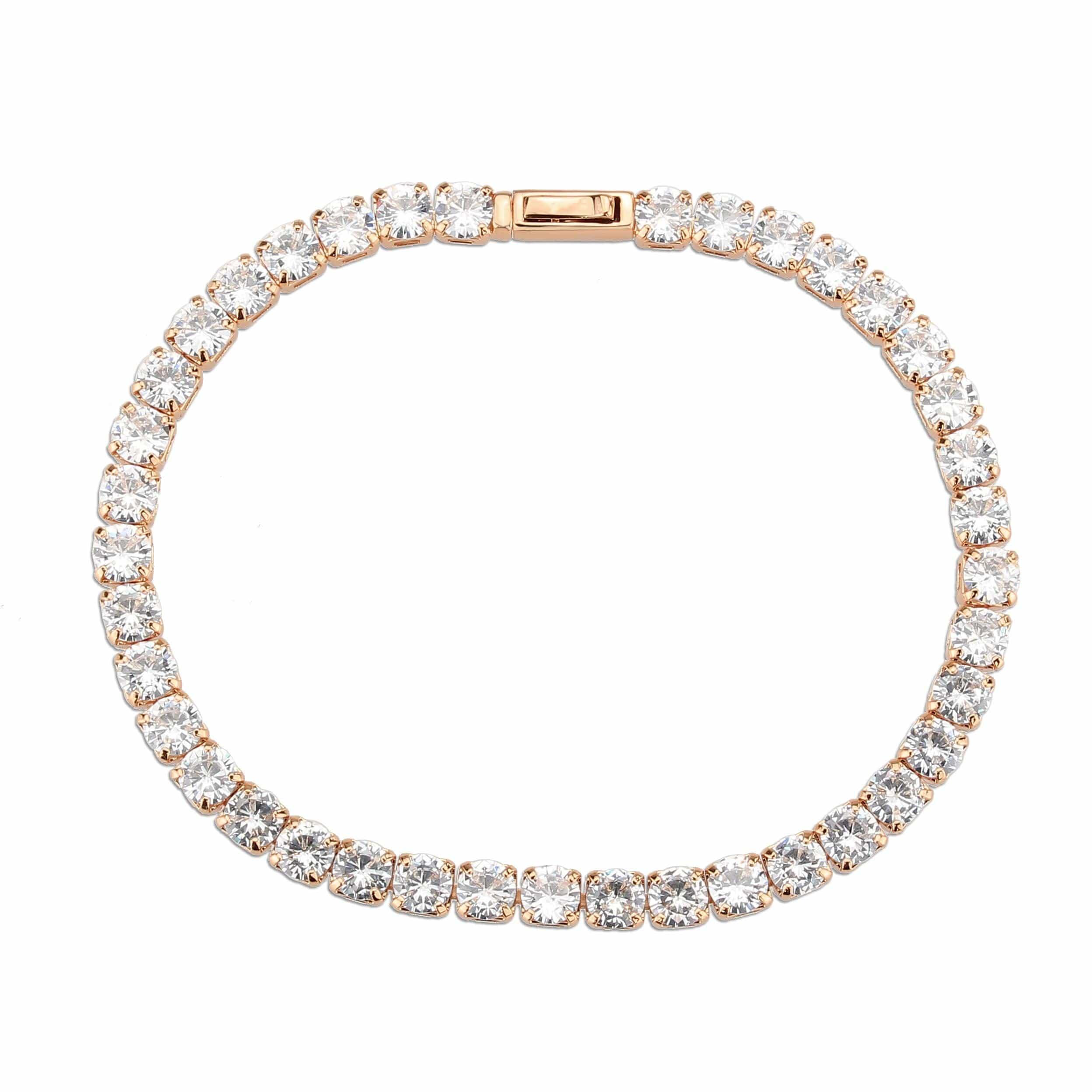 Alamode Rose Gold Brass Bracelet with AAA Grade CZ in Clear - Alamode