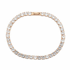 Alamode Rose Gold Brass Bracelet with AAA Grade CZ in Clear - Flyclothing LLC