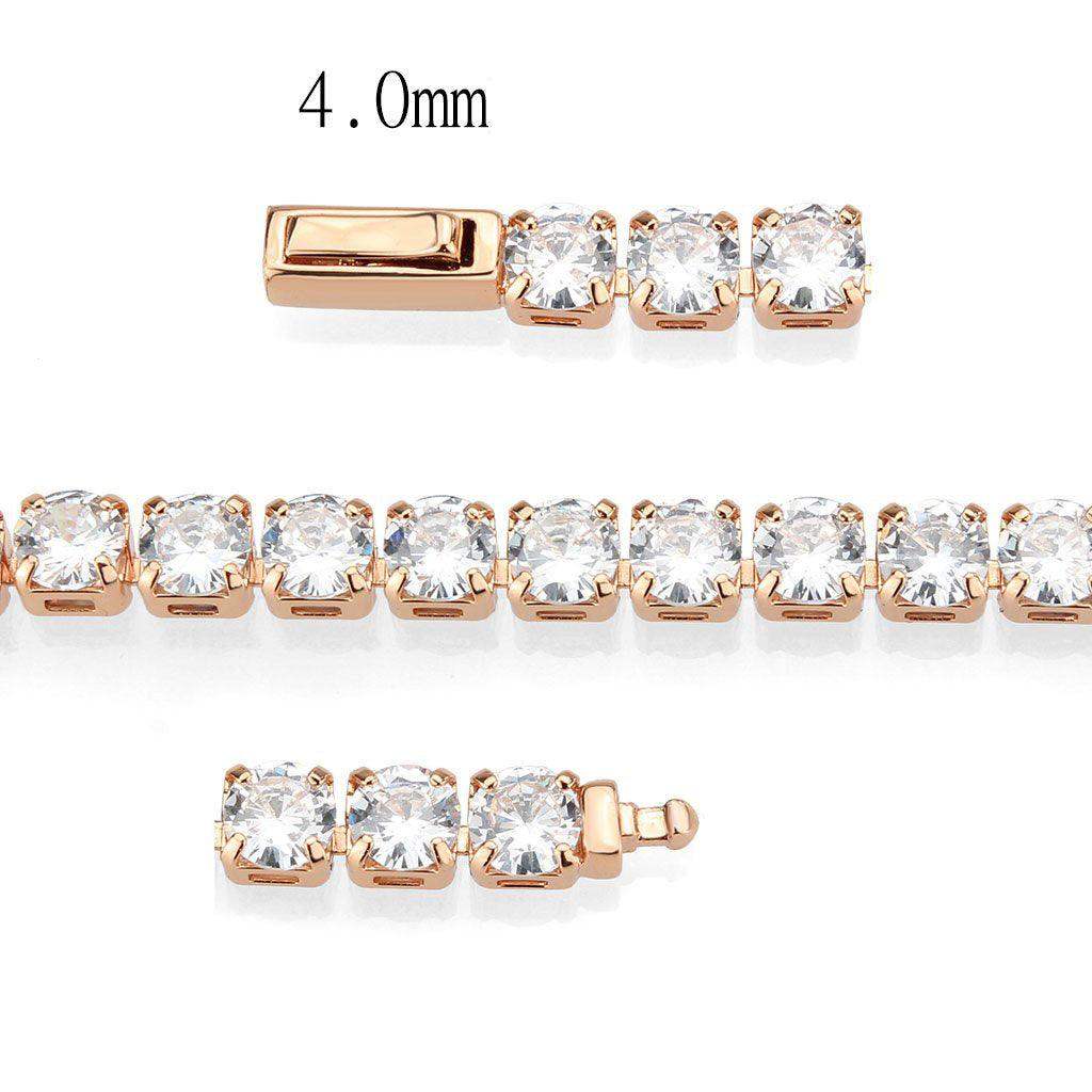 Alamode Rose Gold Brass Bracelet with AAA Grade CZ in Clear - Alamode - Flyclothing LLC