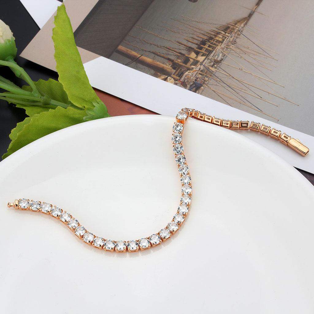 Alamode Rose Gold Brass Bracelet with AAA Grade CZ in Clear - Alamode - Flyclothing LLC