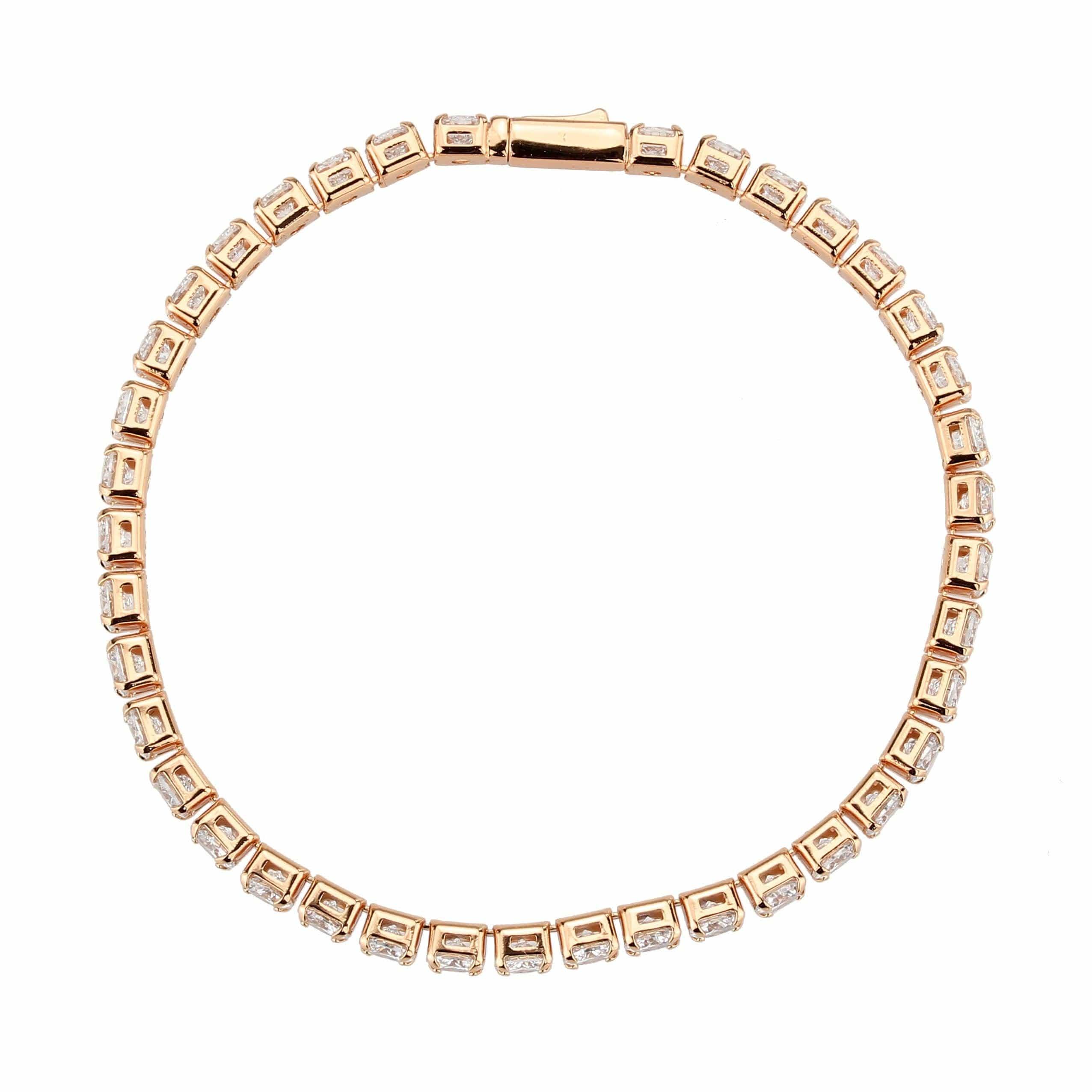 Alamode Rose Gold Brass Bracelet with AAA Grade CZ in Clear - Alamode