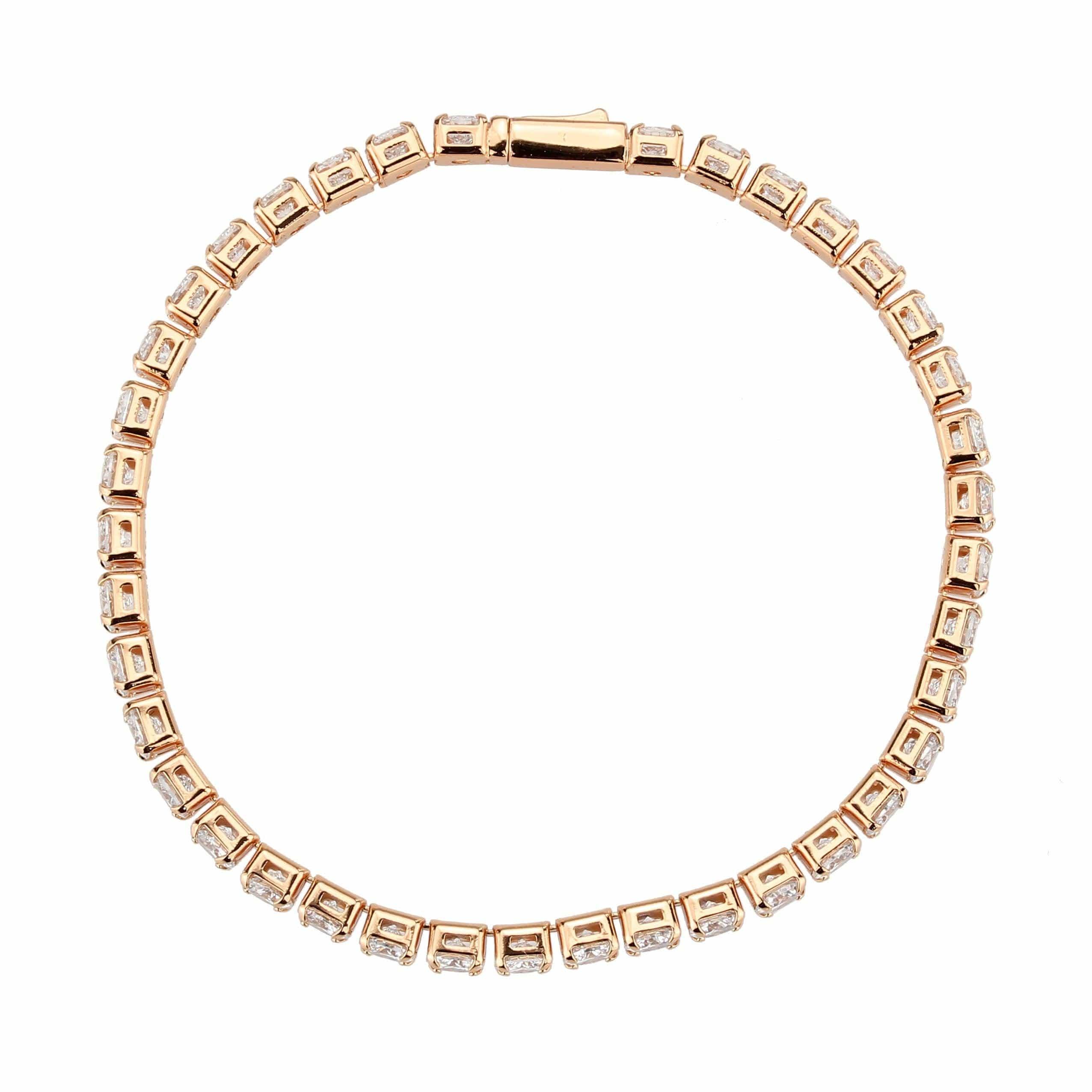 Alamode Rose Gold Brass Bracelet with AAA Grade CZ in Clear - Flyclothing LLC