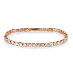 Alamode Rose Gold Brass Bracelet with AAA Grade CZ in Clear - Flyclothing LLC