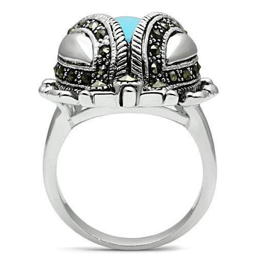 Alamode Rhodium Brass Ring with Synthetic Turquoise in Sea Blue - Alamode - Flyclothing LLC