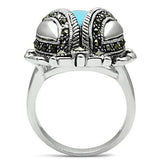 Alamode Rhodium Brass Ring with Synthetic Turquoise in Sea Blue - Alamode - Flyclothing LLC