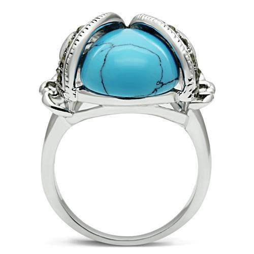 Alamode Rhodium Brass Ring with Synthetic Turquoise in Sea Blue - Alamode - Flyclothing LLC