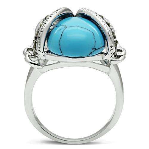 Alamode Rhodium Brass Ring with Synthetic Turquoise in Sea Blue - Alamode - Flyclothing LLC