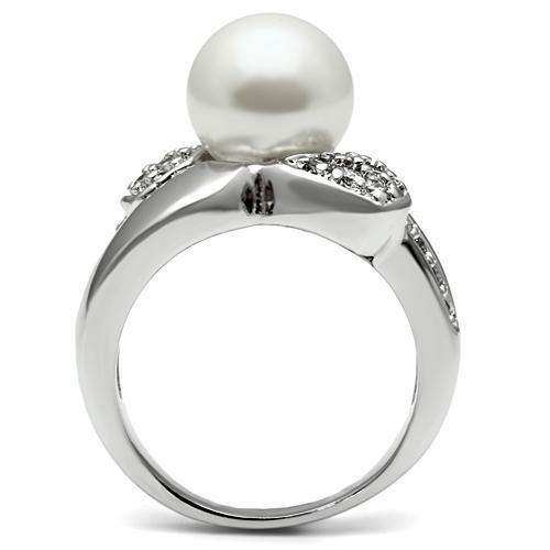 Alamode Rhodium Brass Ring with Synthetic Pearl in White - Alamode - Flyclothing LLC