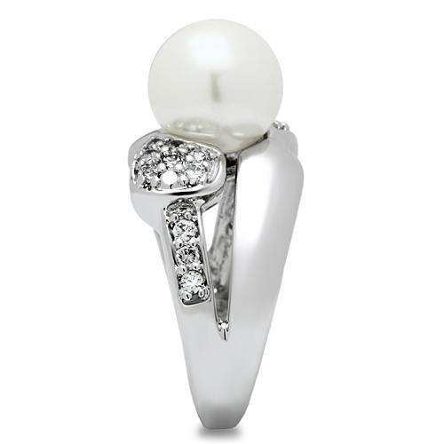 Alamode Rhodium Brass Ring with Synthetic Pearl in White - Alamode - Flyclothing LLC
