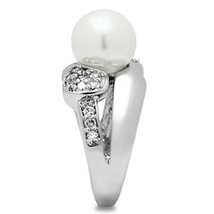 Alamode Rhodium Brass Ring with Synthetic Pearl in White - Alamode
