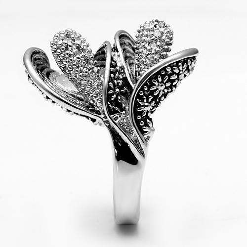 Alamode Rhodium Brass Ring with AAA Grade CZ in Clear - Alamode - Flyclothing LLC
