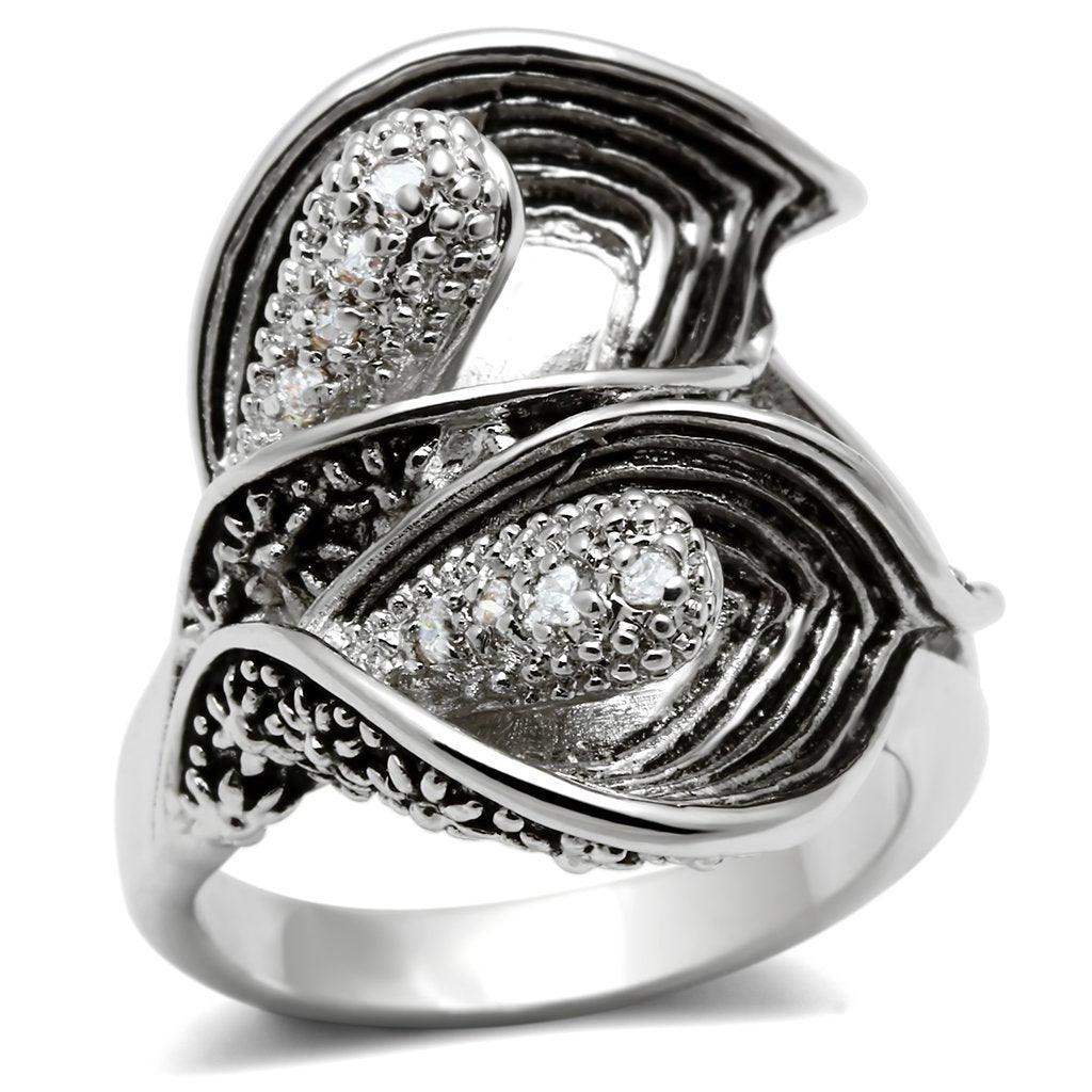 Alamode Rhodium Brass Ring with AAA Grade CZ in Clear - Alamode - Flyclothing LLC