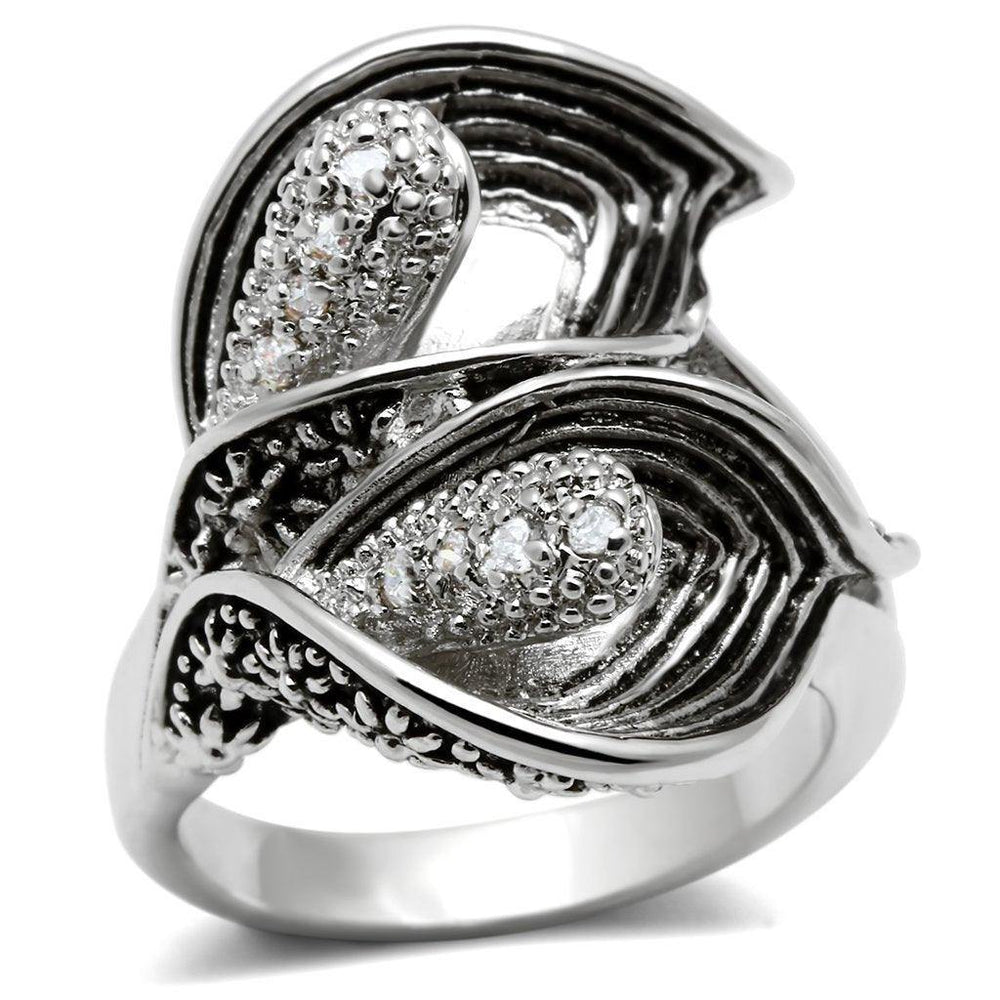 Alamode Rhodium Brass Ring with AAA Grade CZ in Clear - Alamode