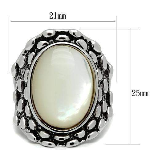 Alamode Rhodium Brass Ring with Precious Stone Conch in White - Alamode - Flyclothing LLC
