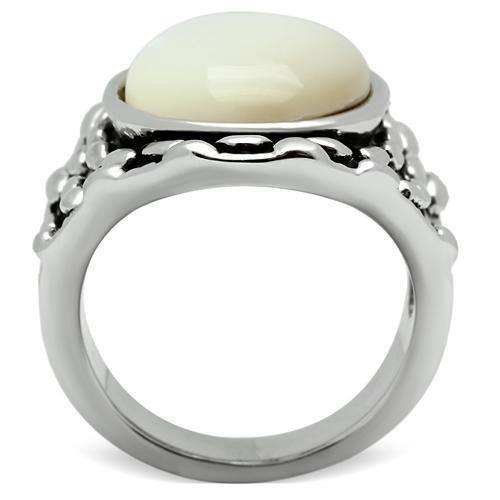 Alamode Rhodium Brass Ring with Precious Stone Conch in White - Alamode - Flyclothing LLC