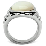 Alamode Rhodium Brass Ring with Precious Stone Conch in White - Alamode