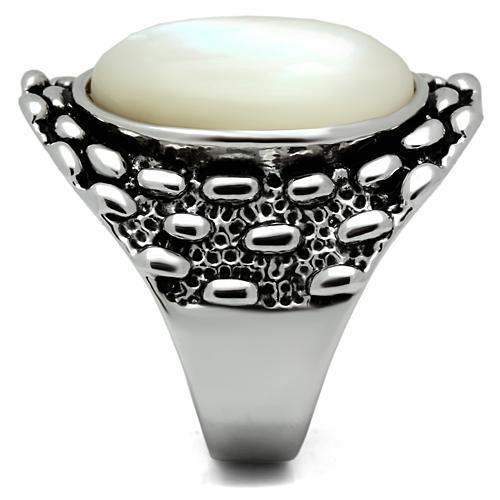 Alamode Rhodium Brass Ring with Precious Stone Conch in White - Alamode - Flyclothing LLC