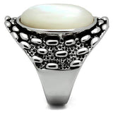 Alamode Rhodium Brass Ring with Precious Stone Conch in White - Alamode - Flyclothing LLC