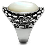 Alamode Rhodium Brass Ring with Precious Stone Conch in White - Alamode