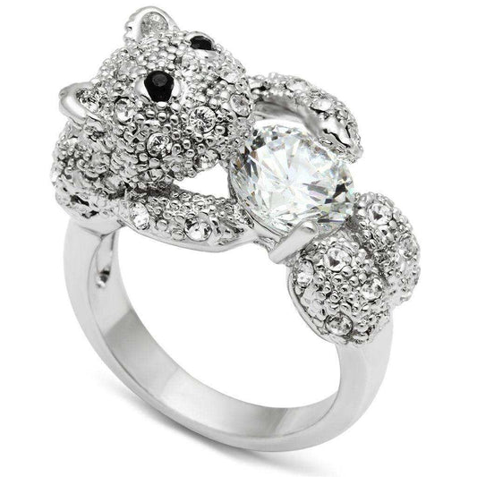 Alamode Rhodium Brass Ring with AAA Grade CZ in Clear - Alamode - Flyclothing LLC