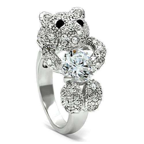 Alamode Rhodium Brass Ring with AAA Grade CZ in Clear - Alamode - Flyclothing LLC