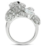 Alamode Rhodium Brass Ring with AAA Grade CZ in Clear - Alamode