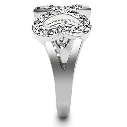 Alamode Rhodium Brass Ring with Top Grade Crystal in Clear - Alamode - Flyclothing LLC