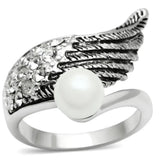 Alamode Rhodium Brass Ring with Synthetic Pearl in White - Alamode - Flyclothing LLC
