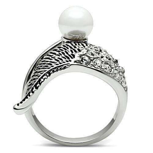 Alamode Rhodium Brass Ring with Synthetic Pearl in White - Alamode - Flyclothing LLC