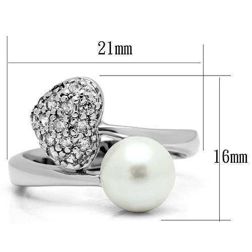 Alamode Rhodium Brass Ring with Synthetic Pearl in White - Alamode - Flyclothing LLC