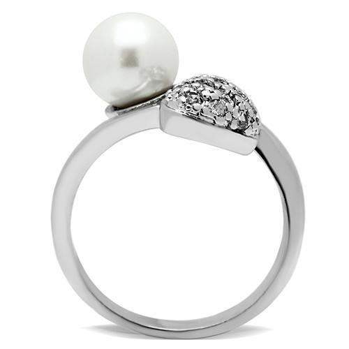 Alamode Rhodium Brass Ring with Synthetic Pearl in White - Alamode - Flyclothing LLC