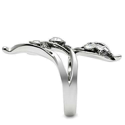 Alamode Rhodium Brass Ring with Top Grade Crystal in Clear - Alamode - Flyclothing LLC