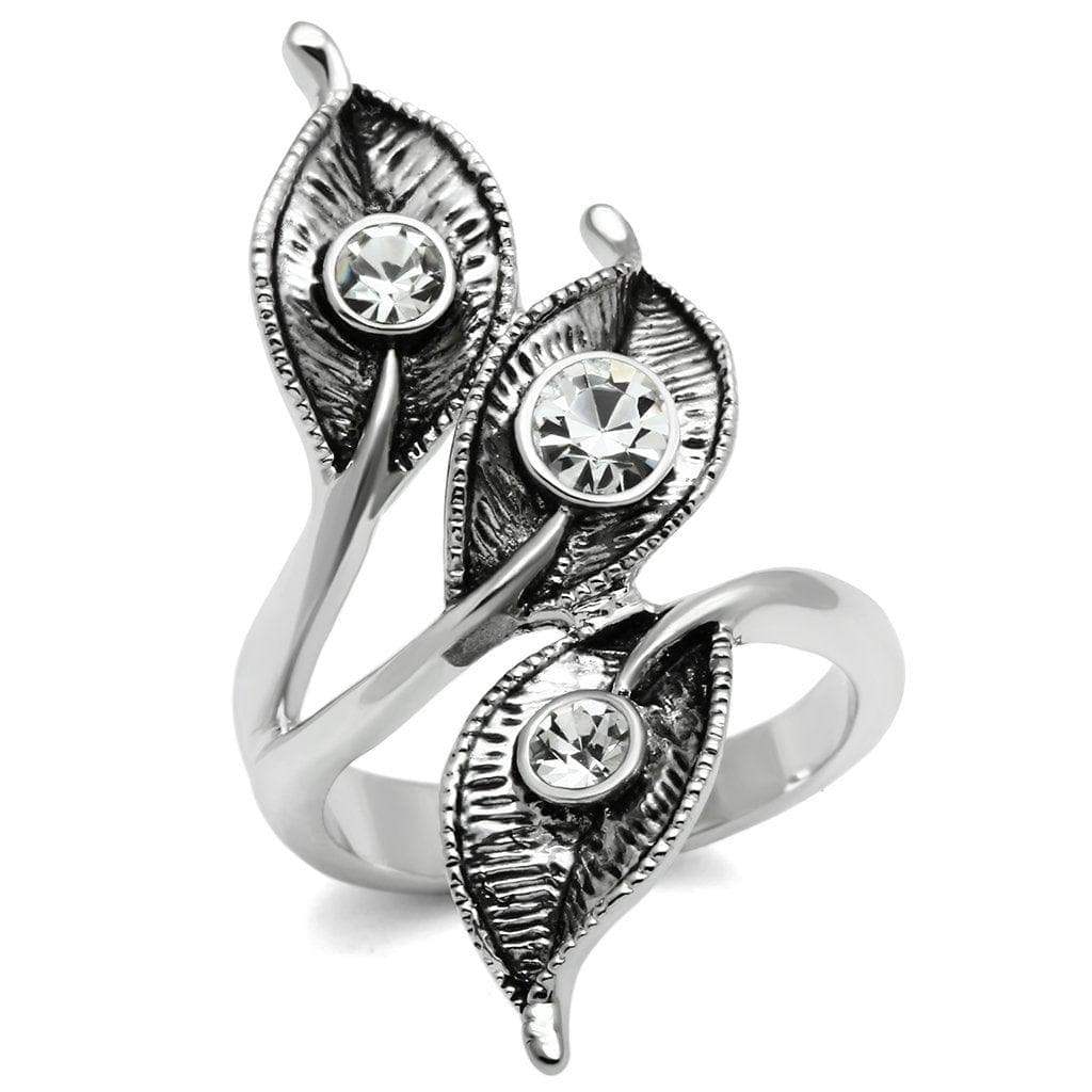Alamode Rhodium Brass Ring with Top Grade Crystal in Clear - Alamode - Flyclothing LLC