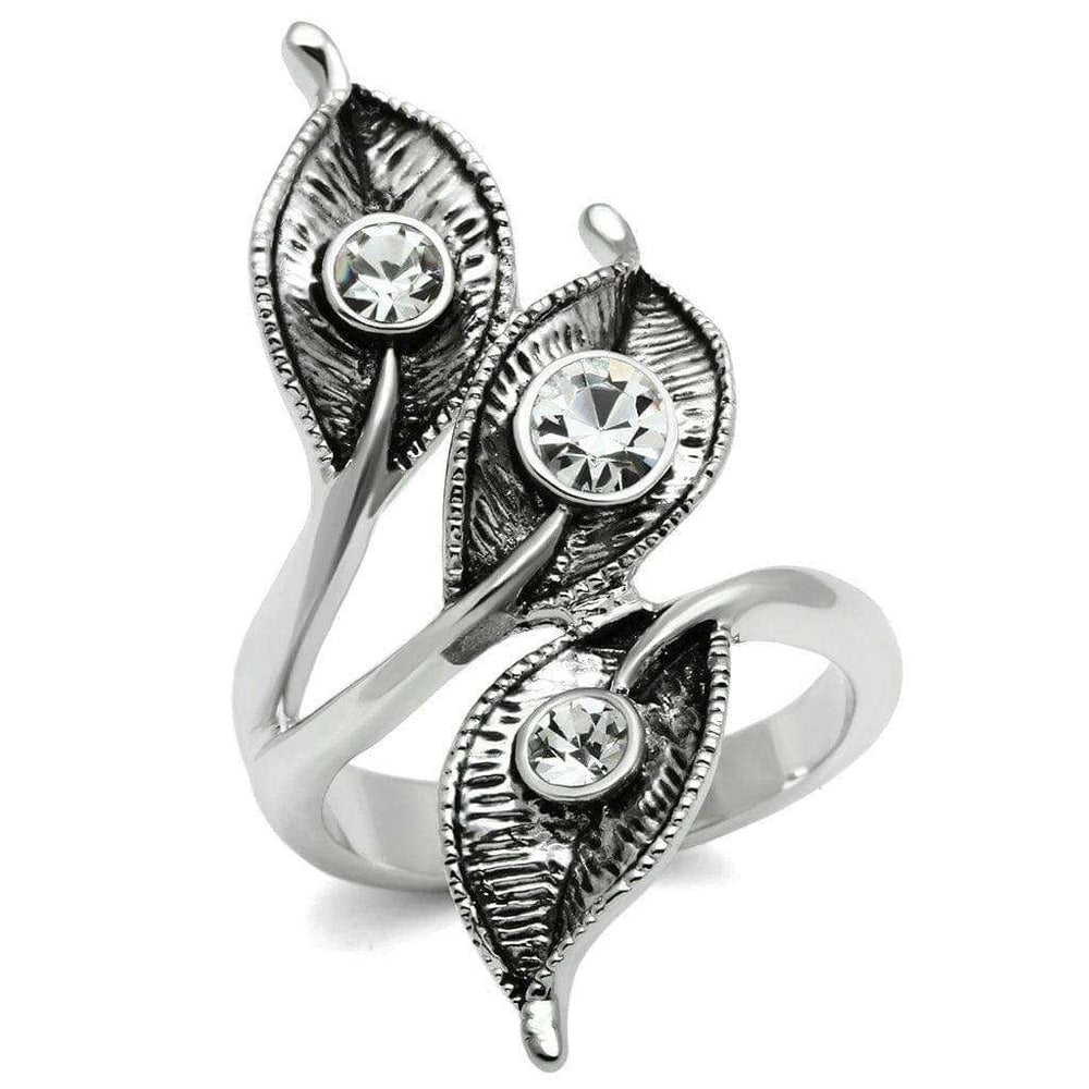 Alamode Rhodium Brass Ring with Top Grade Crystal in Clear - Alamode - Flyclothing LLC