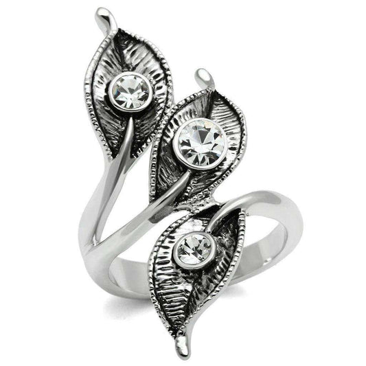 Alamode Rhodium Brass Ring with Top Grade Crystal in Clear - Alamode - Flyclothing LLC