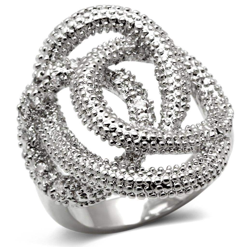 Alamode Rhodium Brass Ring with AAA Grade CZ in Clear - Alamode - Flyclothing LLC