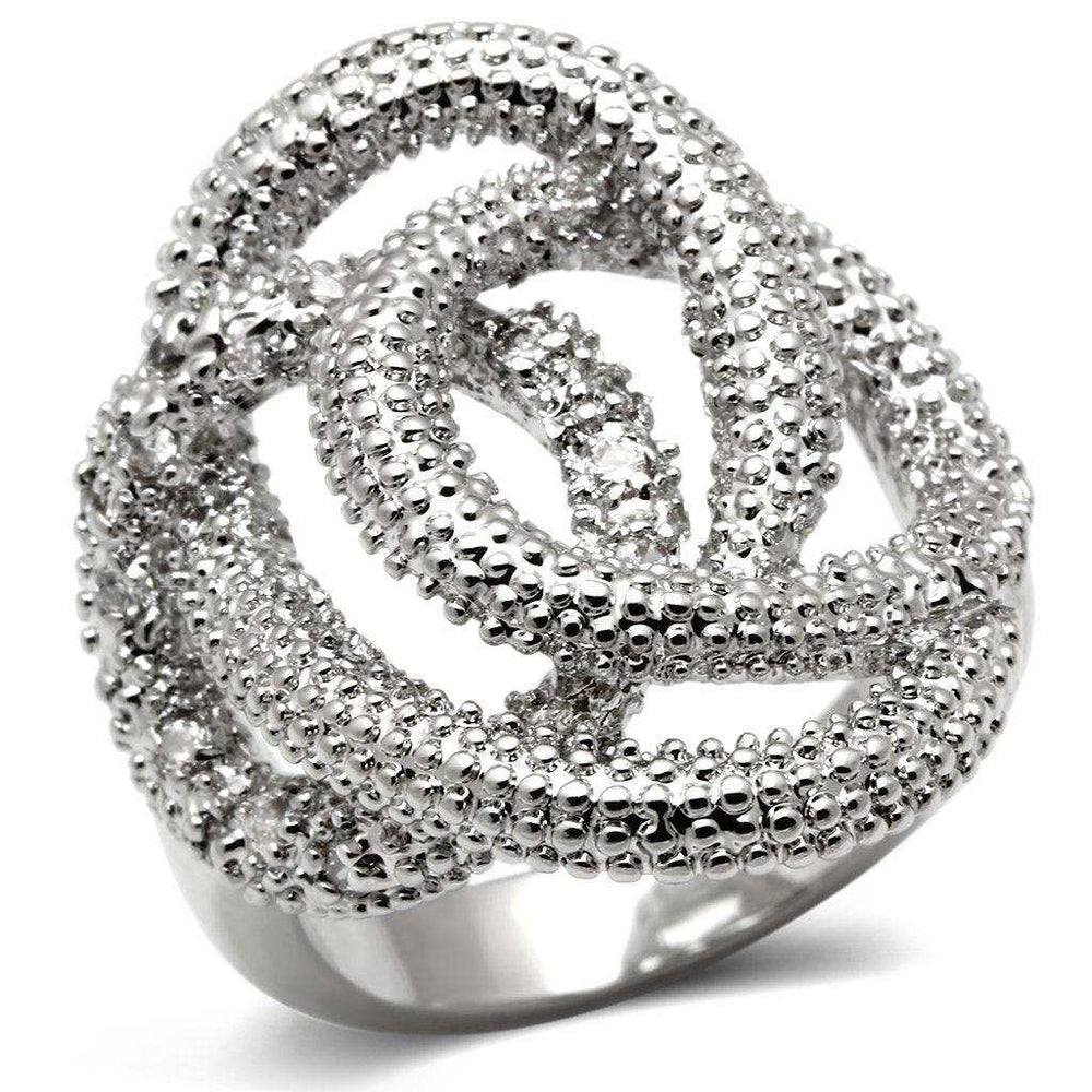 Alamode Rhodium Brass Ring with AAA Grade CZ in Clear - Alamode - Flyclothing LLC