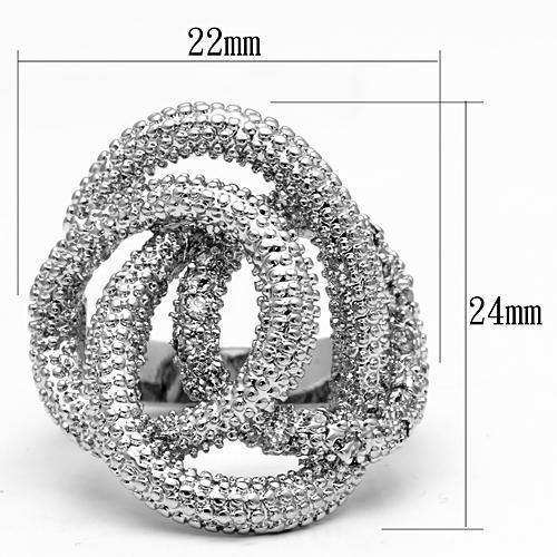 Alamode Rhodium Brass Ring with AAA Grade CZ in Clear - Alamode - Flyclothing LLC