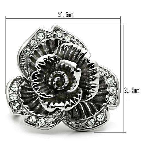 Alamode Rhodium Brass Ring with Top Grade Crystal in Clear - Alamode - Flyclothing LLC