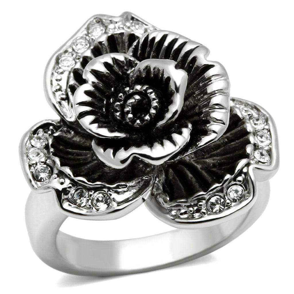 Alamode Rhodium Brass Ring with Top Grade Crystal in Clear - Alamode - Flyclothing LLC