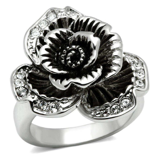 Alamode Rhodium Brass Ring with Top Grade Crystal in Clear - Alamode - Flyclothing LLC