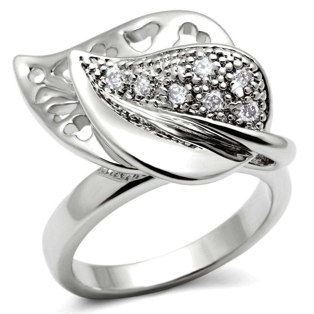 Alamode Rhodium Brass Ring with AAA Grade CZ in Clear - Alamode